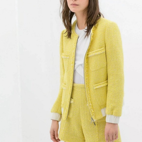 Zara Jackets & Blazers - Zara Yellow Tweed Blazer Jacket